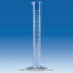 VITLAB® SAN Graduated Cylinder, Glassy-clear, B-class, 1 0~2,000㎖With Hexagonal Base and Raised Scale, -40+70℃, SAN 투명 메스실린더, B 급