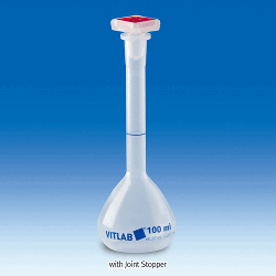 VITLAB® PP B-class Volumetric Flasks, with GL-Screwcap & Stopper, DIN/ISO, 10~1,000㎖With Individually Adjusted Ring-mark, 125/140℃-stable, PP 메스/용량 플라스크, B-급, 청색침투눈금