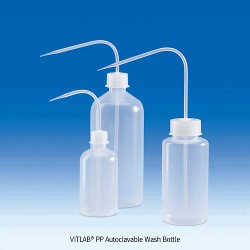 VITLAB® PP Autoclavable Wash Bottle, Transparent, 250~1,000㎖With Precise Spary Jet, Autoclavable, 0℃~125/140℃ Stable, PP 세구 & 광구 세척병