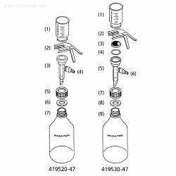 Wheaton® Hi-grade GL45 Screw Connection 47mm Vacuum Filter Holder KitWith 1 Lit GL45 Coated Bottle, with 300㎖ Glass Funnel, 1 00 · 500 · 1 000㎖, 진공여과장치 Set