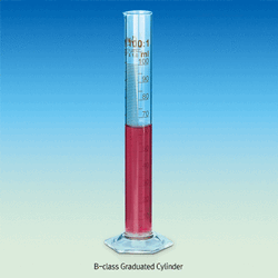 “witeg” B-class Graduated Cylinder, with Spout, Tall-form, 5~2,000㎖ With Hexagonal Base·Amber Stain Scale, DURAN Glass 3.3, DIN/ISO, B급 메스실린더, 갈색침투눈금