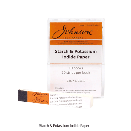 Johnson® Starch & Potassium Iodide Paper, for the Detection of Oxidizing Agents, Color Reaction (White → DeepㆍBlue) 산화제 검출지, 요오드화 칼륨 전분지-White, 용액내에 산화제(염소, 아질산 등)가 존재할시 Deep-Blue(군청색)로 변함