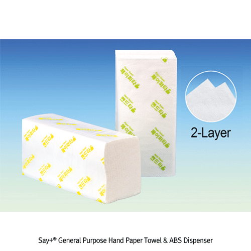 Say+® Hand Paper Towel & ABS Dispenser, 2 Layer, 213×213mm & 215×200mm With Embossing Texture, Non-Fluorescence Pulp, Soft, White Color, 다용도 핸드타올 & 분주기
