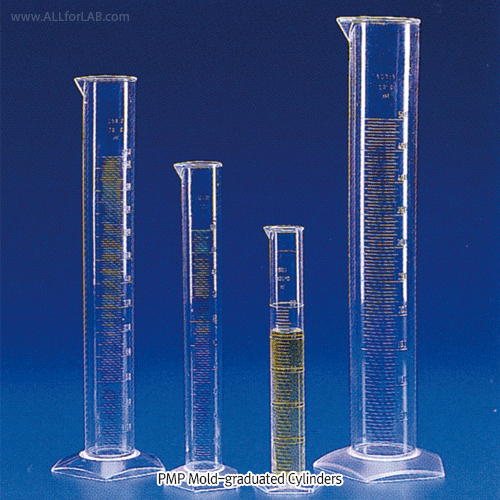 Kartell® PMP Cylinder, Class B, Pentagon-base, 0℃~150℃, 10~2,000㎖ With Mould- & Blue Mould-Graduation, ISO/DIN, PMP 메스실린더, B-급