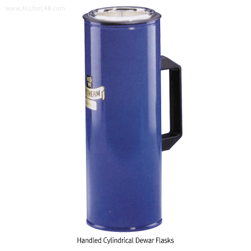 KGW® Handled Cylindrical Dewar Flask, Low- & Tall-form, 300~4,000㎖ Ideal for Liquid Nitrogen LN2, Dry Ice CO2, etc., with Blue Aluminum Case, 핸들 드와 플라스크