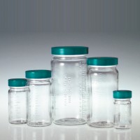 Clear Medium Round Bottle / Graduated Jar 중 광구병, 눈금형 with Teflon Lined Cap
