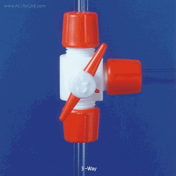 Cowie® PTFE Stopcock, Single- & 3-way, Bore-Φ2~4mmWith Boro-glass α3.3 arms, [ UK-made ] , 1- & 3- 웨이 PTFE 콕