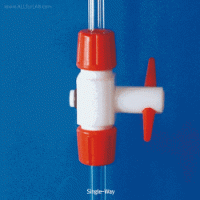 Cowie® PTFE Stopcock, Single- & 3-way, Bore-Φ2~4mmWith Boro-glass α3.3 arms, [ UK-made ] , 1- & 3- 웨이 PTFE 콕