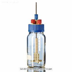DURAN® Stirred Bottle Reactor-set, GL45/GLS 80, with Mag-Stir Shaft/Impeller and 2 & 4-Ports, 500~2000㎖ Ideal for Small Volume Mixing/Reaction, Up to 140℃, 500 rpm Autoclavable, FDA, 자석교반기용 바틀형 반응조