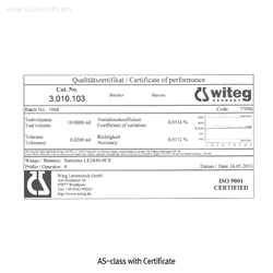 “witeg” AS-Class PTFE Plug Burette, with Conformity Certified, Blue Fine-graduation With -PTFE-plug, with Batch certificate Serial No. for Traceability, AS급 PTFE Plug 뷰렛