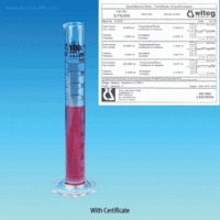 “witeg” Premium A-class ASTM/USP and DIN/ISO Batch Certificated Graduated Cylinder, Tall-form, 5~2,000㎖ With Spout-Amber Stain Scale·Hexagonal Base·DURAN Glass 3.3·DE-M marked, DIN & ASTM 표준 메스실린더, 배취보증서, 갈색침투눈금