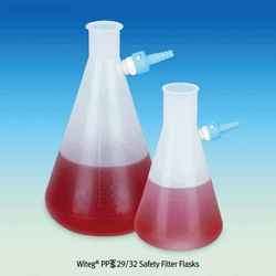 “witeg” DIN 29/32 Safety Filter Flask, PP, with Detachable PP Connector, 500 & 1,000㎖ For id Φ8-9mm Flexible Hose, Narrow Mouth, Max 0.5bar, -10℃+125/140℃, PP 안전 여과 플라스크