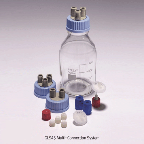 PYREX® GL45 Multi-connection Screwcap, Connection System, For All GL45 BottleWith 2 or 3 Ports, Accommodated 4 Tube Diameters (OD : 1.6, 3.0, 3.2 and 6.0mm), GL45용 4멀티 컨넥터 스크류캡