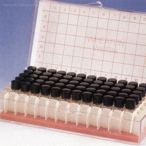 Wheaton® Premium Vials in Storage-File/Box, Good for Chromatography Vials With PS Box with Partitions & Alpha-numerical Index, 바이알 파일에 들어있는 바이알