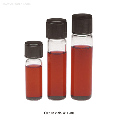 Wheaton® 4~12㎖ Culture Vial, with Deep-skirted Rubber Lined Cap Ideal for Working with Infectious Material, 컬처 바이알, 캡포함