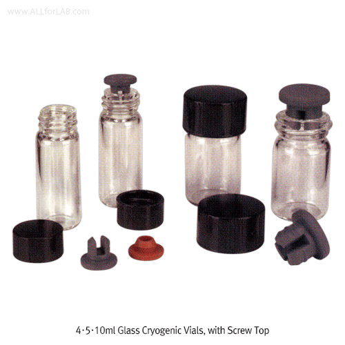 Wheaton® 4·5·10㎖ Vacule Glass Cryovial, with Screw Top, -190℃ Cap & Stopper Separately, ASTM·USP·ISO, 크리오제닉 Vial, 세럼 Stopper 겸용의 냉동 Vial