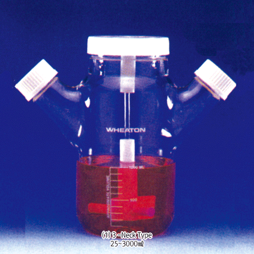 Wheaton® Celstir® 3- & 5-Neck Suspension Culture Flasks with Teflon Impeller & Screwcap , 25~3000 ㎖ 3-/5-구 서스펜션 컬춰 플라스크, 자석 교반용 Celstir®, ASTM / USP