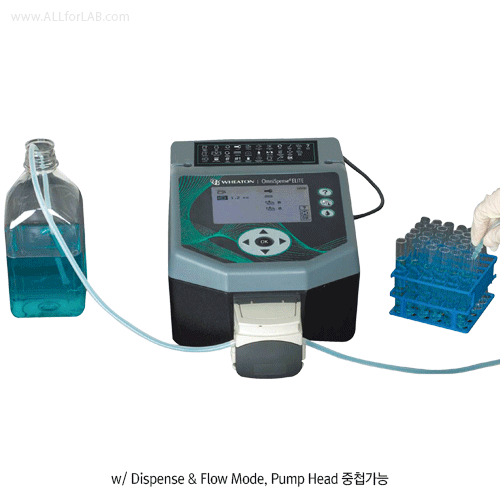 Wheaton® Fully Automatic Peristaltic Pump/Dispenser, Dispense & Flow Mode, OmniSpense ELITE®With Variable Operating Speed 0.5~400 PRM, Stackable Pump Head, Large 5″ LCD Backlit DisplayFor Tubing id.Φ 2 · 3 · 6 · 8mm, Dispensing Range 0.01~9999.99㎖, 다