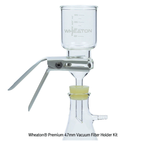 Wheaton® Premium 47mm Vacuum Filter Holder Kit, without Flask, for 300㎖~up to 1,000㎖ With Fritted Glass·PTFE FaceWheaton® Premium 47mm Vacuum Filter Holder Kit, without Flask, for 300㎖~up to 1,000㎖ With Fritted Glass·PTFE Faced·SS Screen-Base, 진공여과장치