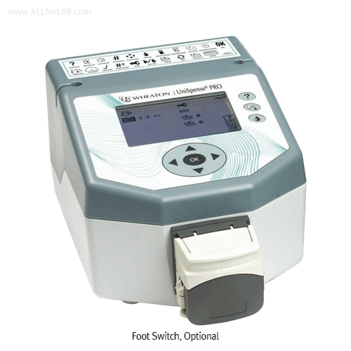 Wheaton® Fully Automatic Peristaltic Pump/Dispenser, UniSpense PRO® With Large 5″ LCD Backlit Display, Dual Operating Speed 75 & 150 RPM, One Pump Head For Tubing id Φ 2·3·6·8mm, Dispensing Range 0.01~9999.99㎖, 전자동 디스펜서