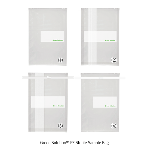 Green SolutionTM Sterile Sample Bag, PE, with White Writing Area, 190×h300mm, 1620㎖ Ideal for Sampling & Stomacher, Plain·Wire·Filter·Filter & Wire-type, 0.1mm Thick, 멸균 샘플백