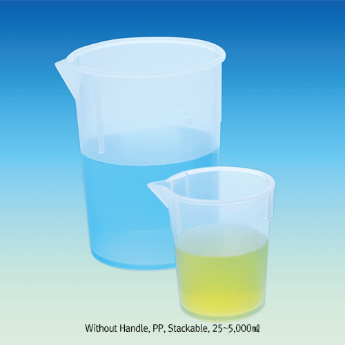 WisdTM PP MeasureTM Beaker, with Precise Graduation·Spout, Autoclavable, 25~5,000㎖ With or Without Handle, Hi-Transparency & Accuracy, 125/140℃ Stable, PP 계량 비커, 정밀눈금