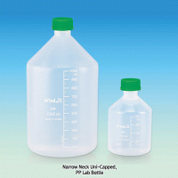 WisdTM “Leak-Proof” PTFE/Butyl Septa-sealed PP MeasureTM Lab Bottle, with DIN/GL Universal Cap, 100~5,000㎖ Precisely Graduated, Excellent for Sealing & Chemical Resistance, Transparent, 125/140℃ Stable, Autoclavable, “리크프루프” PP 랩바틀, 정밀눈금