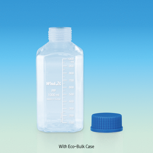 WisdTM HDPE SQUARE MeasureTM Bottle, Wide-neck, with DIN/GL-32 & 45 Basic Cap Attached, 100~1,000㎖ Precisely Graduated, Translucent, Good Chemical Resistance, 105/120℃ Stable, HDPE 4각 광구 랩 바틀, 정밀눈금