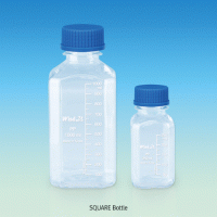 WisdTM HDPE SQUARE MeasureTM Bottle, Wide-neck, with DIN/GL-32 & 45 Basic Cap Attached, 100~1,000㎖ Precisely Graduated, Translucent, Good Chemical Resistance, 105/120℃ Stable, HDPE 4각 광구 랩 바틀, 정밀눈금