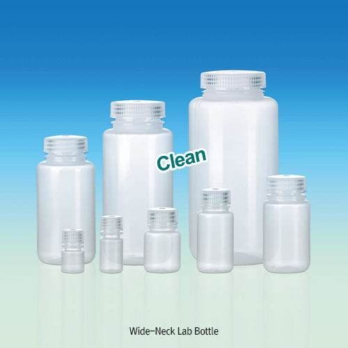 WisdTM 8~1,000㎖ CleanPack PP Wide-Neck Lab Bottle, Sterile & Non-Sterile With ASTM Screwcap & Double Sealed Leakproof, Autoclavable, PP 광구병, 멸균 & 비멸균, ASTM
