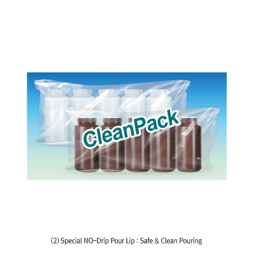 DAIHAN® WisdtM Sterile HDPE 8~1,000mℓ CleanPack Clear & Amber Wide-Neck Lab Bottle With ASTM PP Screwcap & Double Sealed Leakproof, HDPE 광구병, 멸균, ASTM