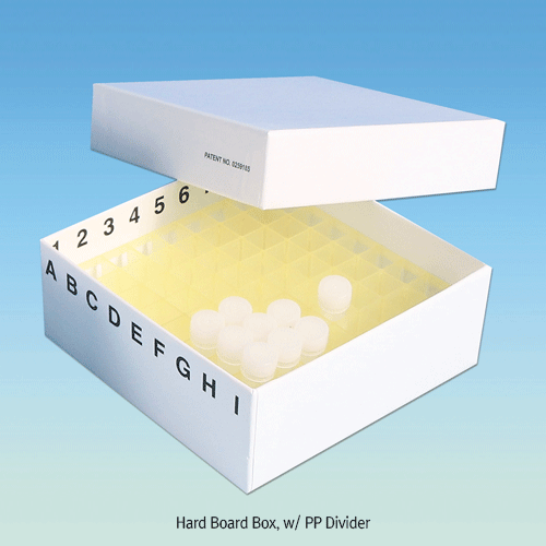 SciLab® 81-hole Hard Board Storage Box, with Hard Board- / PP- Divider, 133×133×h52mmIdeal for ULT Freezer and LN2 Freezing, For 1.5/2.0㎖ Microtube/Cryovials, 81홀 판지 보관 박스