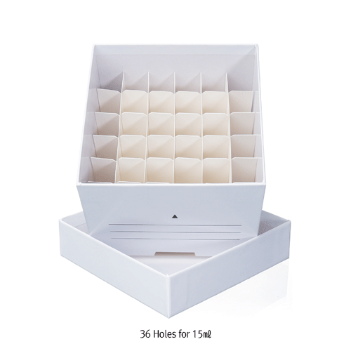 DAIHAN® WisdTM Heavy-duty Cardboard Freezer Box, for 0.5~50㎖ Cryovials/Tubes, with 2 Cooling Vapor Exchange Hole (27×5mm) With White Waterproof Coating, with Cardboard Divider, -196℃+121℃, 판지 냉동 보관 박스