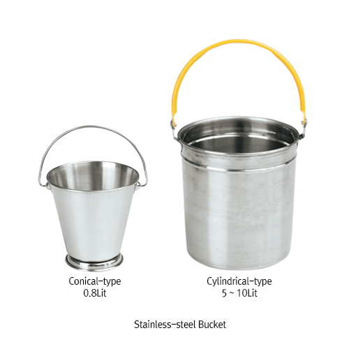 Stainless-steel Bucket, Conical-type and Cylindrical-type, 0.8~10 Lit With Stainless-steel Lid & Color Coated Lid, 스테인리스 버킷