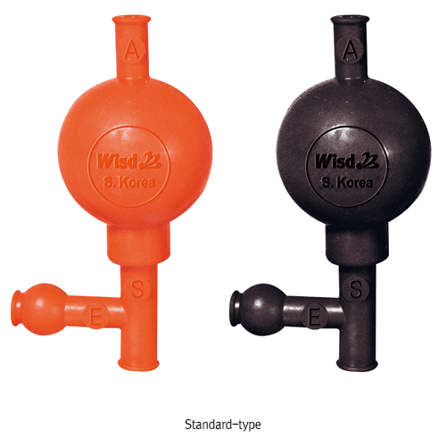 WisdTM Safety Pipet Filler, Built-in 2 or 3 Ball Valves, Up to 100㎖ Pipets Made of Natural Rubber & Fine Boro-Glass Ball Valves, 안전 피펫필러