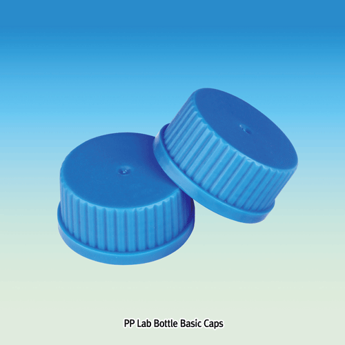 WisdTM PP Lab Bottle Basic Cap, Blue and Natural, DIN GL-25·32·45, Autoclavable Cap has a Built-In Wedge-shaped Sealing Ring, 125/140℃, WisdTM 플라스틱 PP 랩바틀전용 스크류 캡