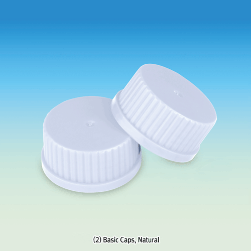 WisdTM PP Lab Bottle Basic Cap, Blue and Natural, DIN GL-25·32·45, Autoclavable Cap has a Built-In Wedge-shaped Sealing Ring, 125/140℃, WisdTM 플라스틱 PP 랩바틀전용 스크류 캡