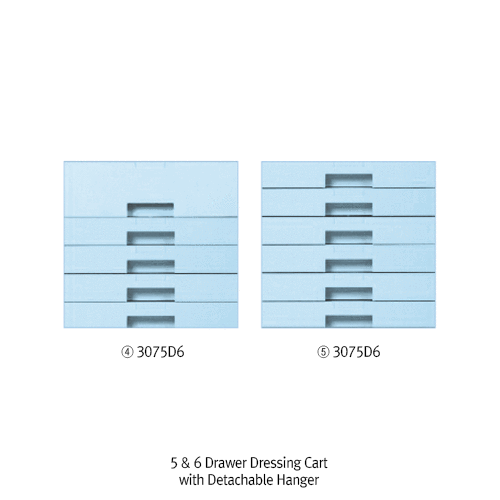 Drawer Dressing Cart, ABS, with 3~6 Drawer, with Guardrail Ideal for Lab·Medical·Industrial, Stop-On Casters, 서랍식 플라스틱 카트