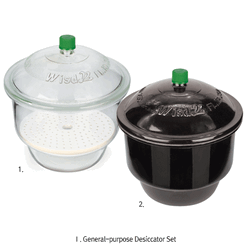 WisdTM Functional Glass Desiccator Set for General-purpose and Vacuum-use, with Compatible Lid & Plate, id.Φ150~Φ300mm With or Without Interchangeable PTFE Needle-valve Stopcock, Clear & Amber, 기능성 유리 데시케이터 세트, 일반용 & 진공용 호환, 투명 & 갈색