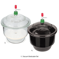 WisdTM Functional Glass Desiccator Set for General-purpose and Vacuum-use, with Compatible Lid & Plate, id.Φ150~Φ300mm With or Without Interchangeable PTFE Needle-valve Stopcock, Clear & Amber, 기능성 유리 데시케이터 세트, 일반용 & 진공용 호환, 투명 & 갈색