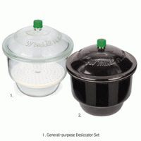 WisdTM Functional Glass Desiccator Set for General-purpose and Vacuum-use, with Compatible Lid & Plate, id.Φ150~Φ300mm With or Without Interchangeable PTFE Needle-valve Stopcock, Clear & Amber, 기능성 유리 데시케이터 세트, 일반용 & 진공용 호환, 투명 & 갈색