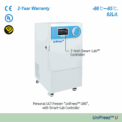 “UniFreez TM ” 25 & 80 Lit Personal Smart-Lab TM ULT Freezer, Class-Ⅱ Medical Device(NIDS), -86℃~-65℃Non-Freon Refrigerants, Upright Type, 개인용 초저온 냉동고, 단일 냉각 시스템 , 터치 스크린 LCD 컨트롤러, 친환경 냉매 채용