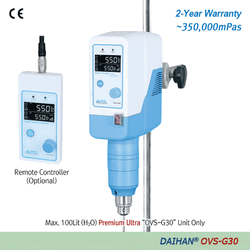 DAIHAN® Premium Ultra Hi-Torque Overhead Stirrer “OVS-G30”, with Permanently Brushless Motor(BLDC), Max. 60:1, 350,000mPas With Planetary-gear, Torque(Ncm)·Viscosity(mPas)·Temperature(℃)·Real Time Display, Optional Remote Control, Max. 550rpm Chuck G